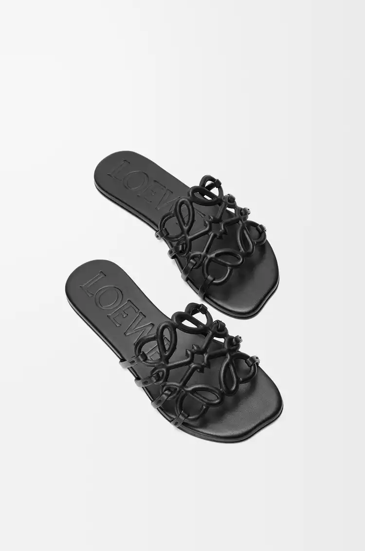 lOEWE Petal Anagram Slide In Soft Calfskin Black - Image 3