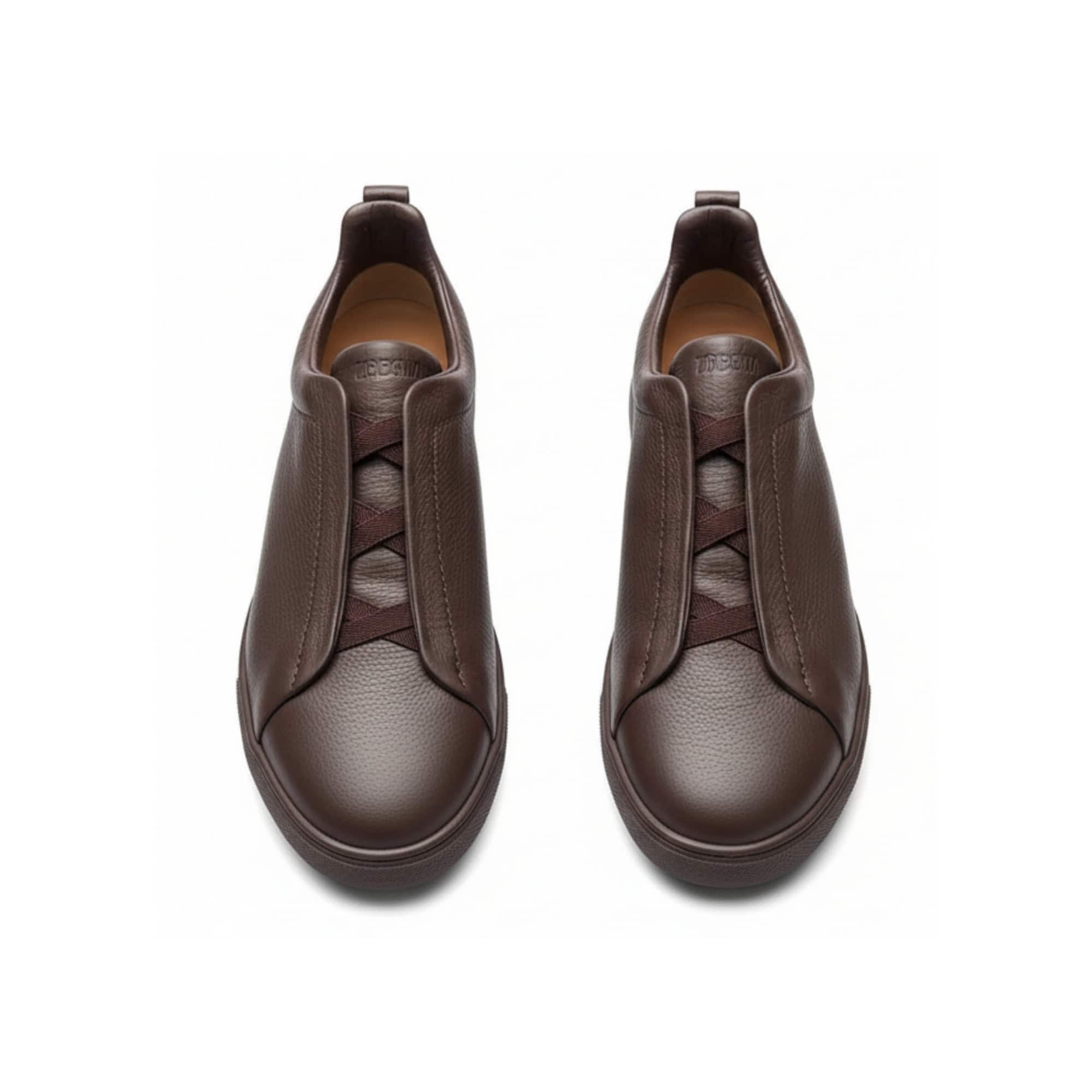 Elegant Zegna brown suede sneakers with triple stitch detailing for a sophisticated look. Perfect fo.