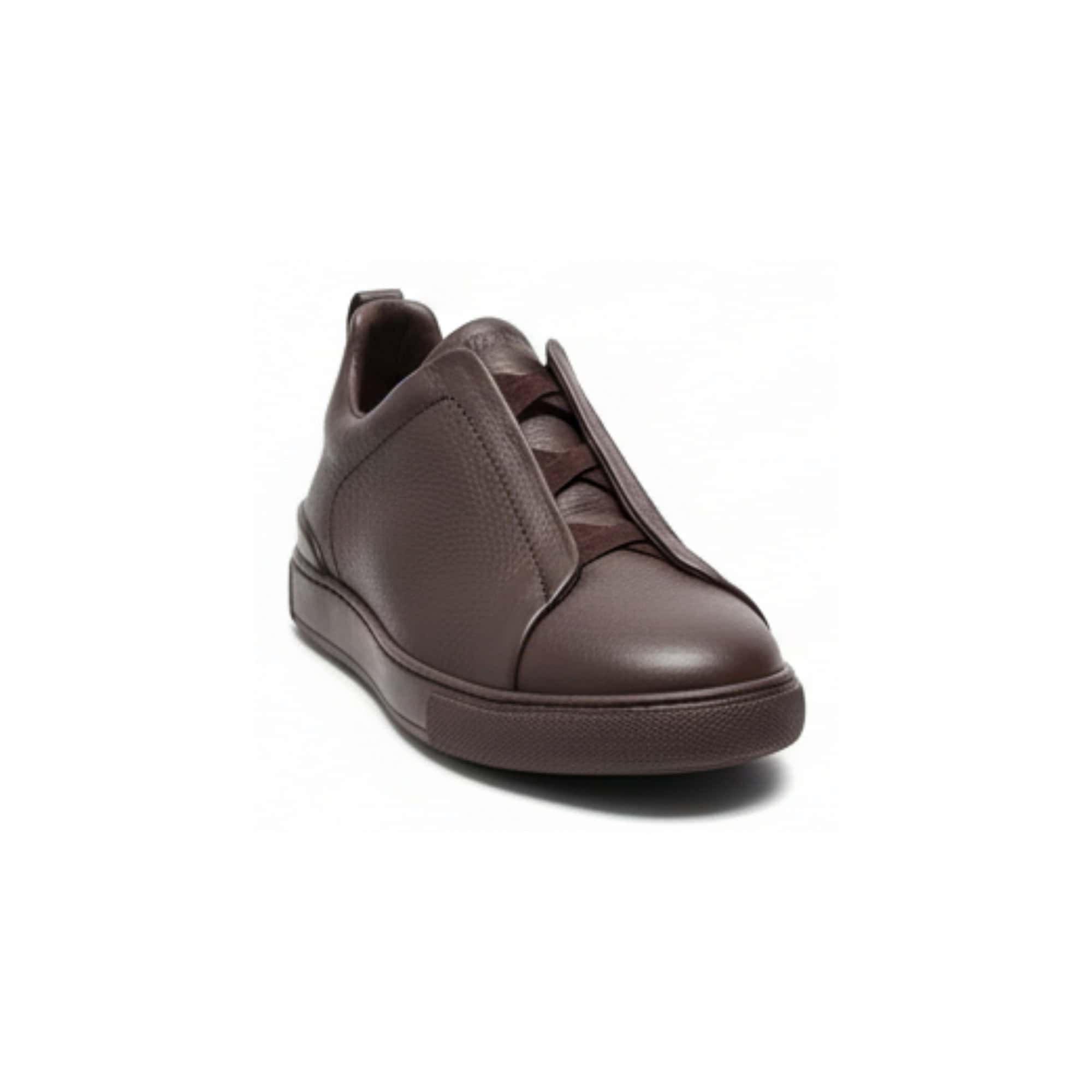 Zegna Suede Triple Stitch Sneakers Brown - Image 3