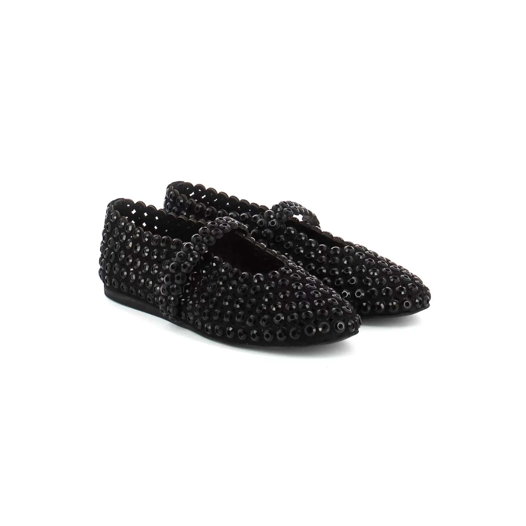 Alaïa Suede Glass-Embellished Ballet Flats Black - Image 3