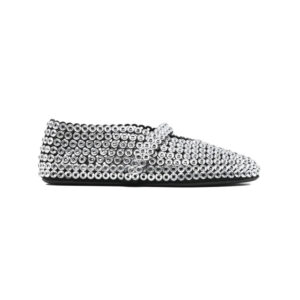 Alaïa Suede Glass-Embellished Ballet Flats Silver