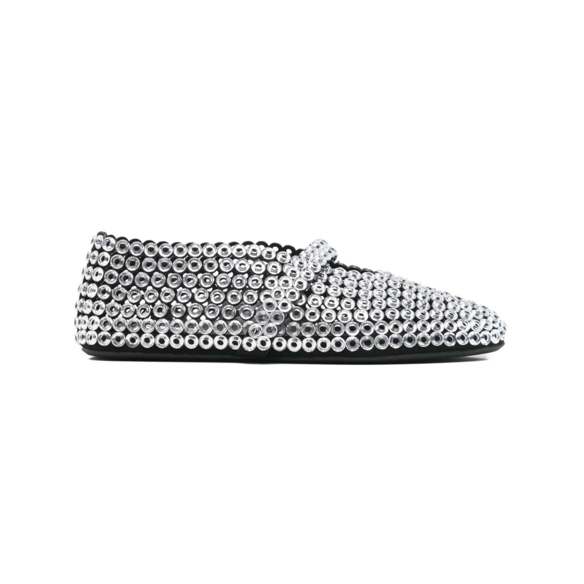 Alaïa Suede Glass-Embellished Ballet Flats Silver