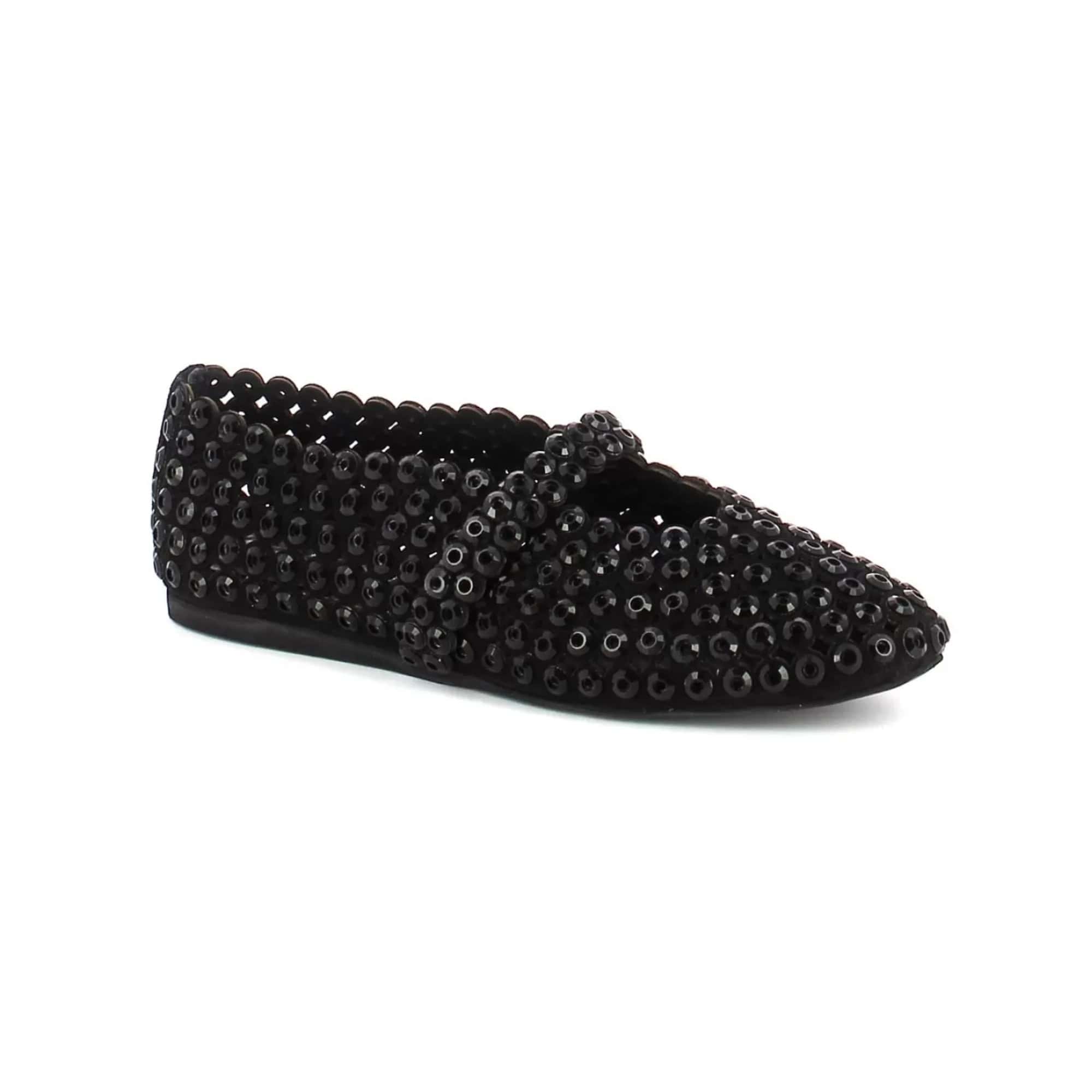 Alaïa Suede Glass-Embellished Ballet Flats Black