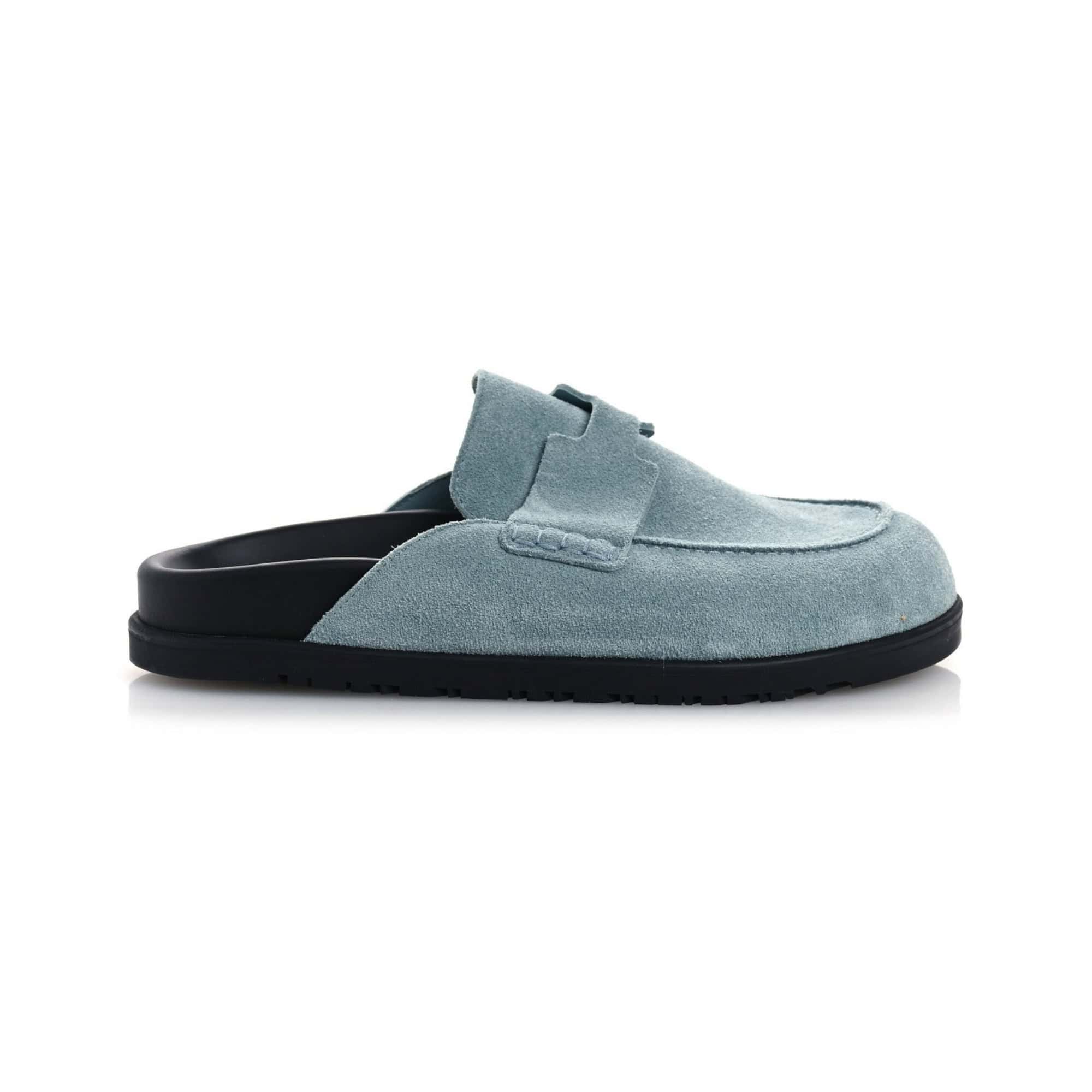 Hermès Go Mules Made Of Light Blue Suede Calfskin