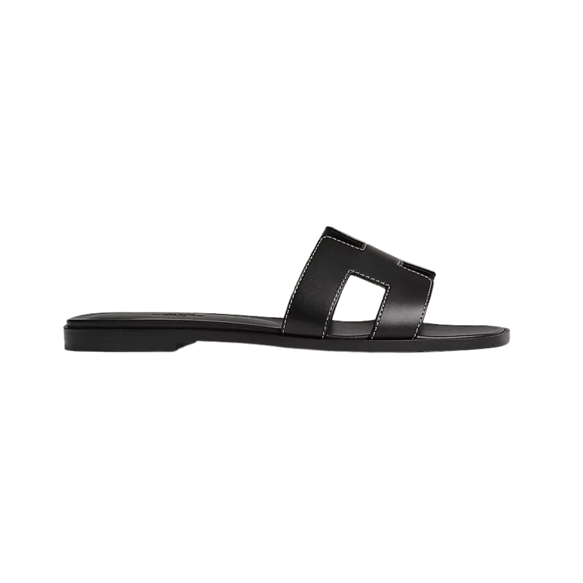 Hermes Oran Sandal Noir Calfskin Leather