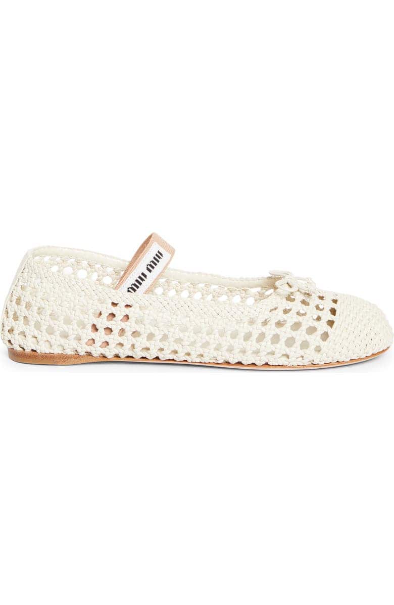 Miu Miu Mesh Fabric Ballerinas White - Image 2