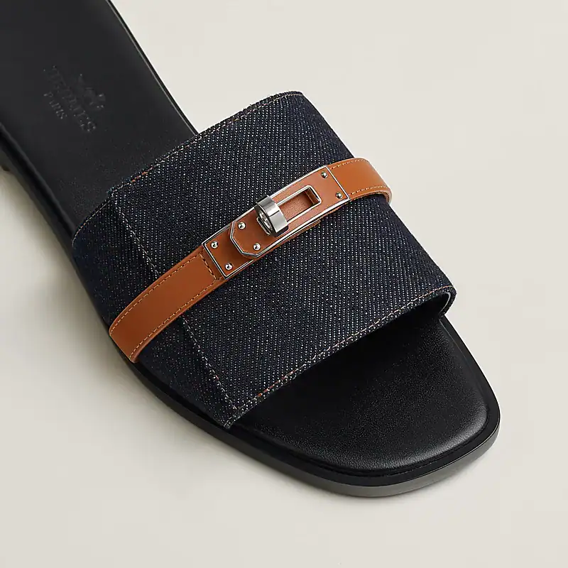 Hermes Giulia Sandal Bleu Brut /Naturel - Image 5