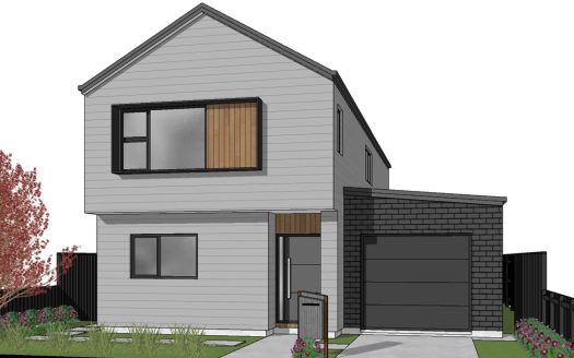 Contemporary modern house design with sleek black and grey tones, perfect for family living in New Zealand.