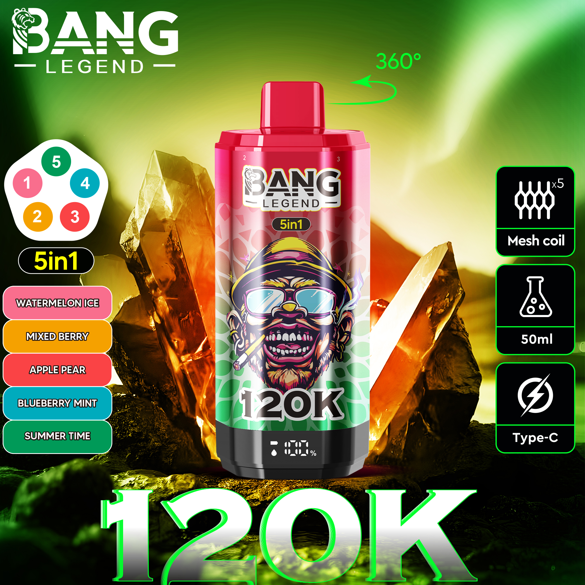 Bang Legend 120K Watermelon Ice/Mixed Berries/Apple Pear/Blueberry Mint/Summer Time
