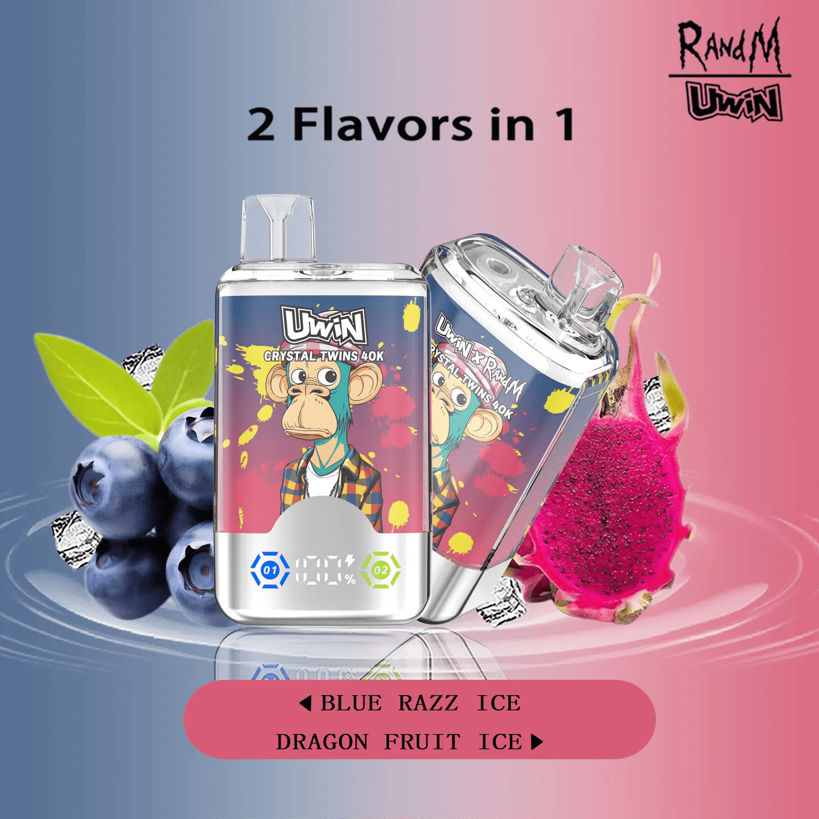 Uwin Crystal Twins 40000 Blue Razz Ice/Dragon Fruit Ice