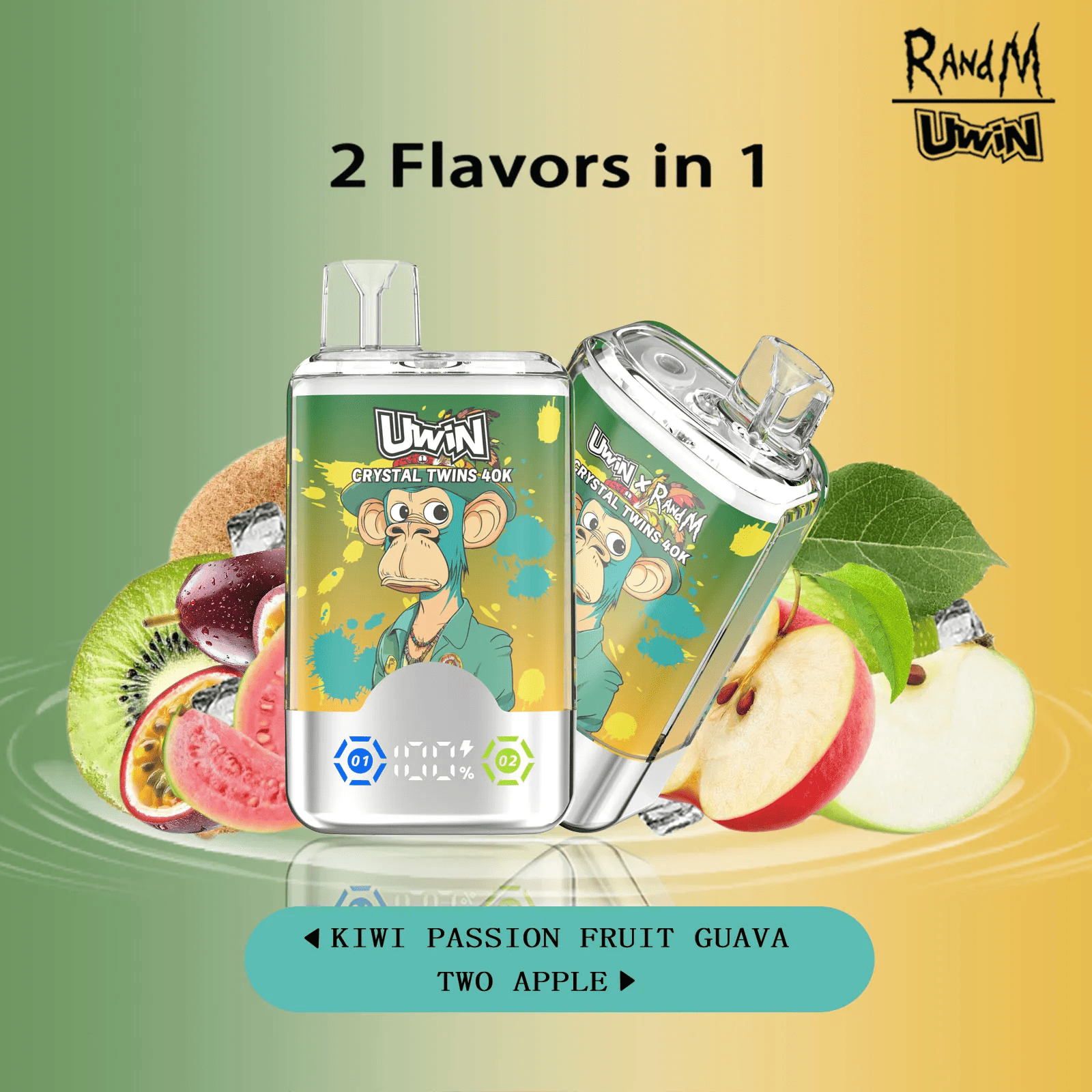 Uwin Crystal Twins 40000 Kiwi Passion Fruit Guava/Two Apple