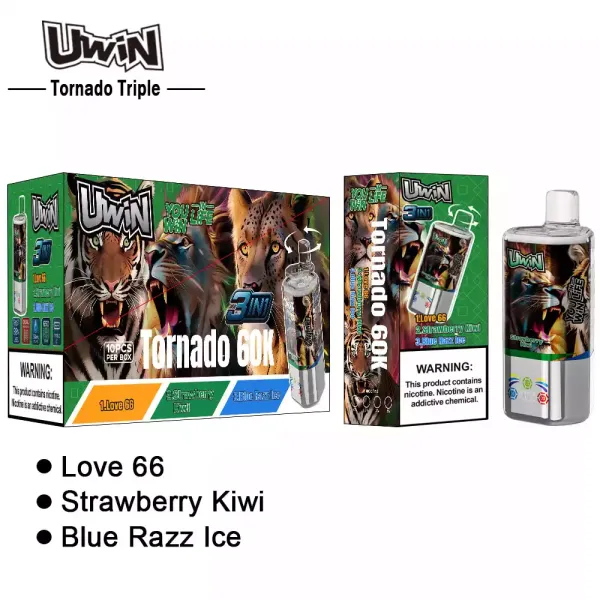 Uwin Tornado Triple 60000 Strawberry Kiwi/Love 66/Blue Razz Ice - Billede 3