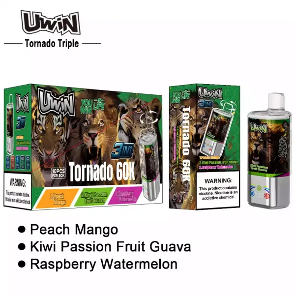 Uwin Tornado Triple 60000 Kiwi Passion Fruit Guava/Peach Mango/Raspberry Watermelon – Image 3