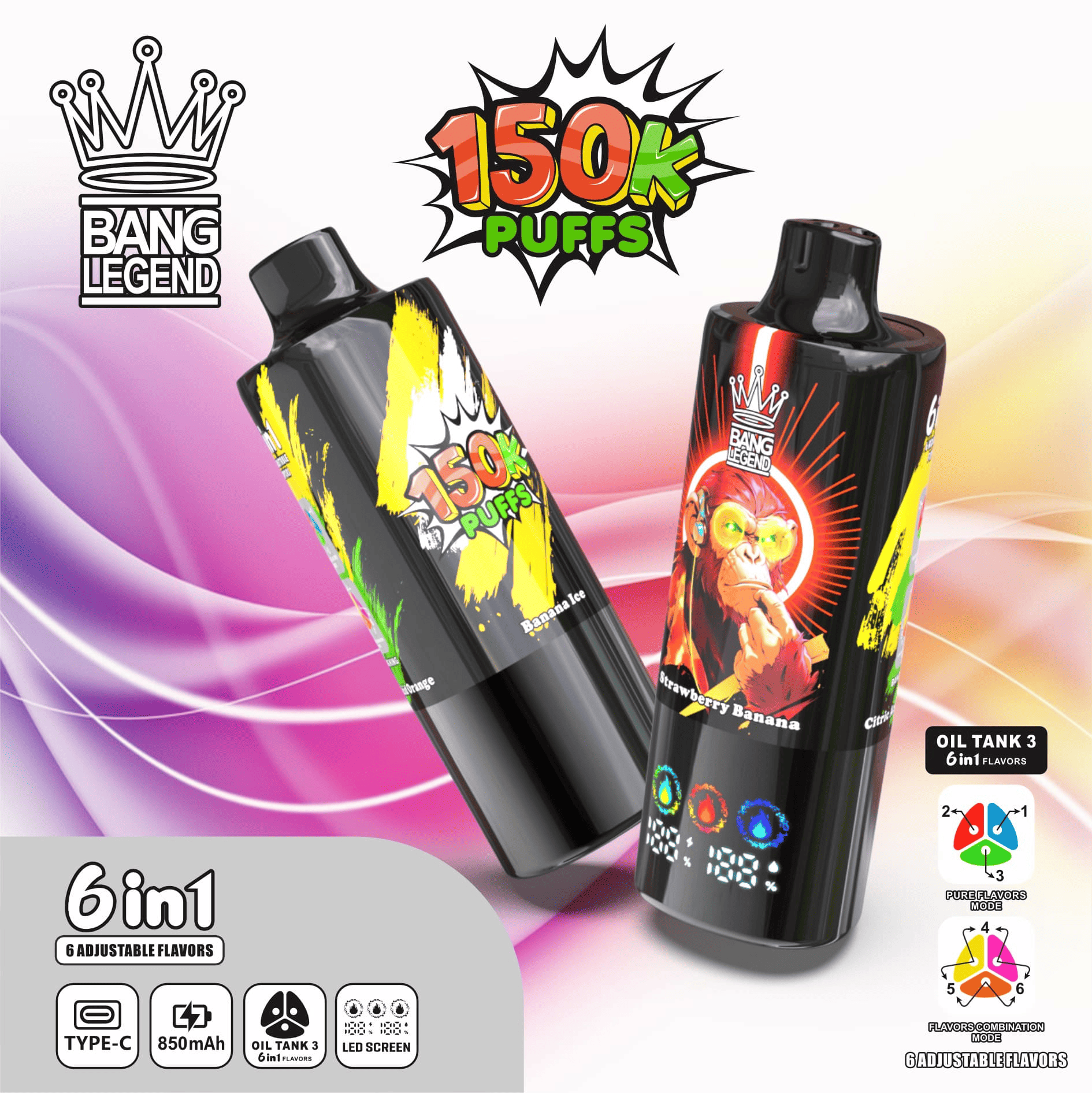 Bang Legend 150K Banana Ice/Strawberry Banana/Citric Acid Orange