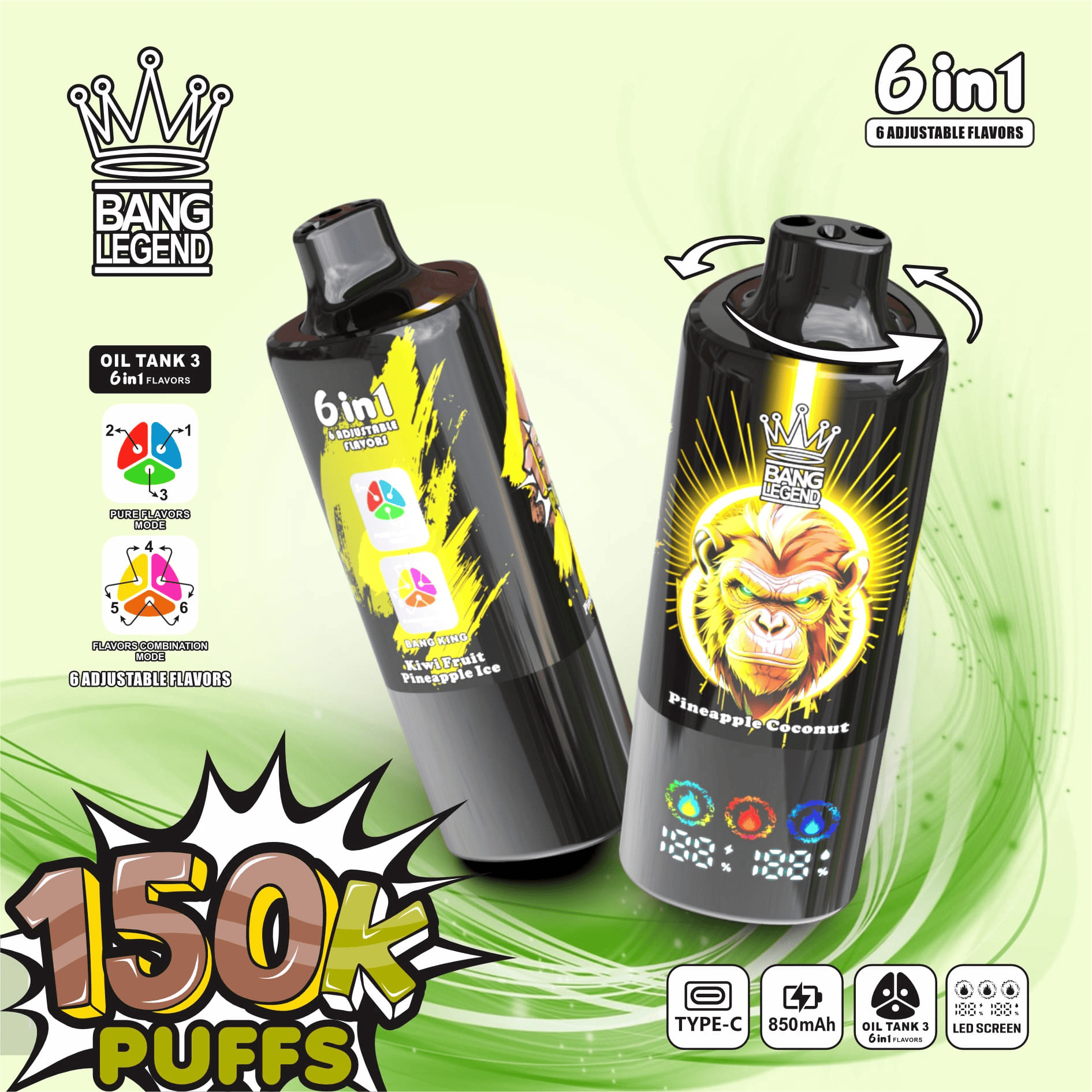Bang Legend 150K Pineapple Ice/Pineapple Coconut/Kiwi Fruit Pineapple Ice