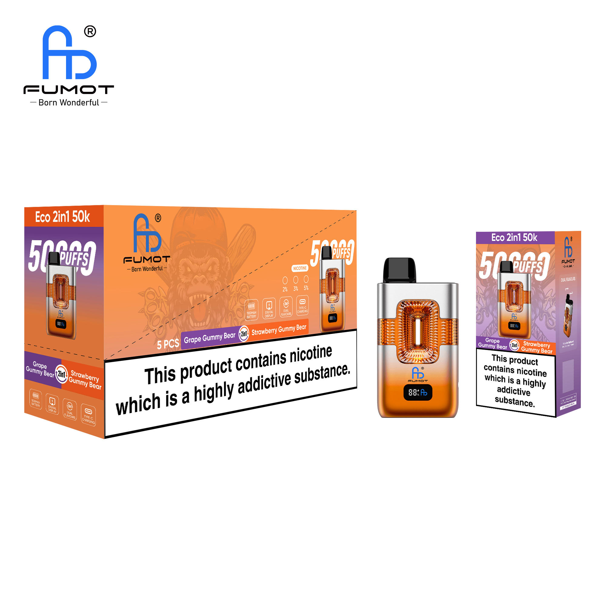 Fumot ECO 2in1 50K Grape Gummy Bear/Strawberry Gummy Bear – Bild 4