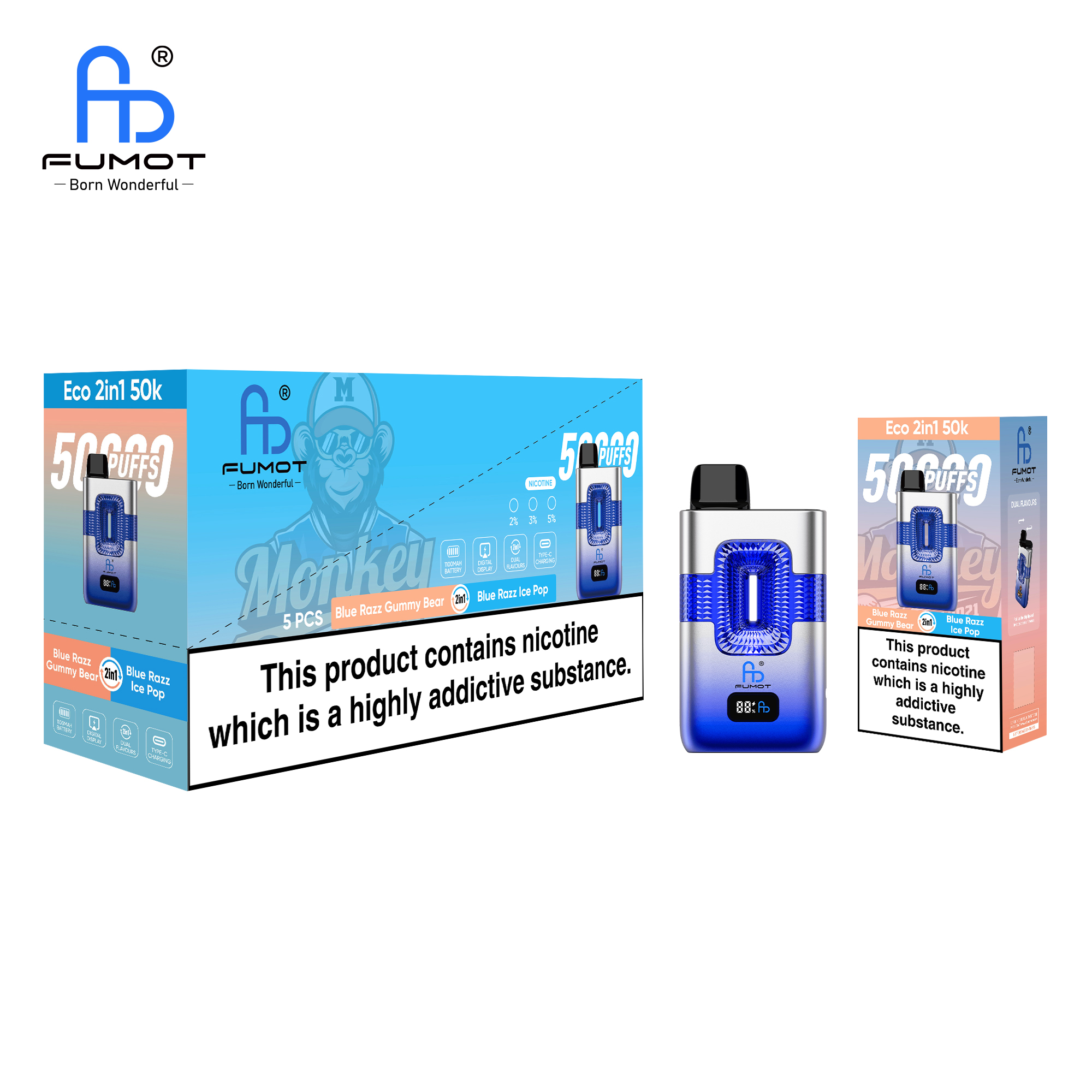 Fumot ECO 2in1 50K Blue Razz Gummy Bear/Blue Razz Ice Pop – Bild 4