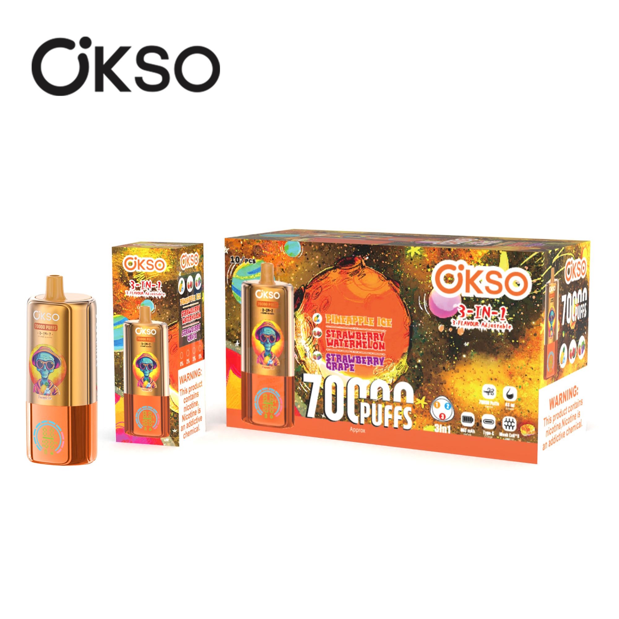 OKSO 3IN1 70000 Pineapple Ice/Strawberry Watermelon/Strawberry Grape