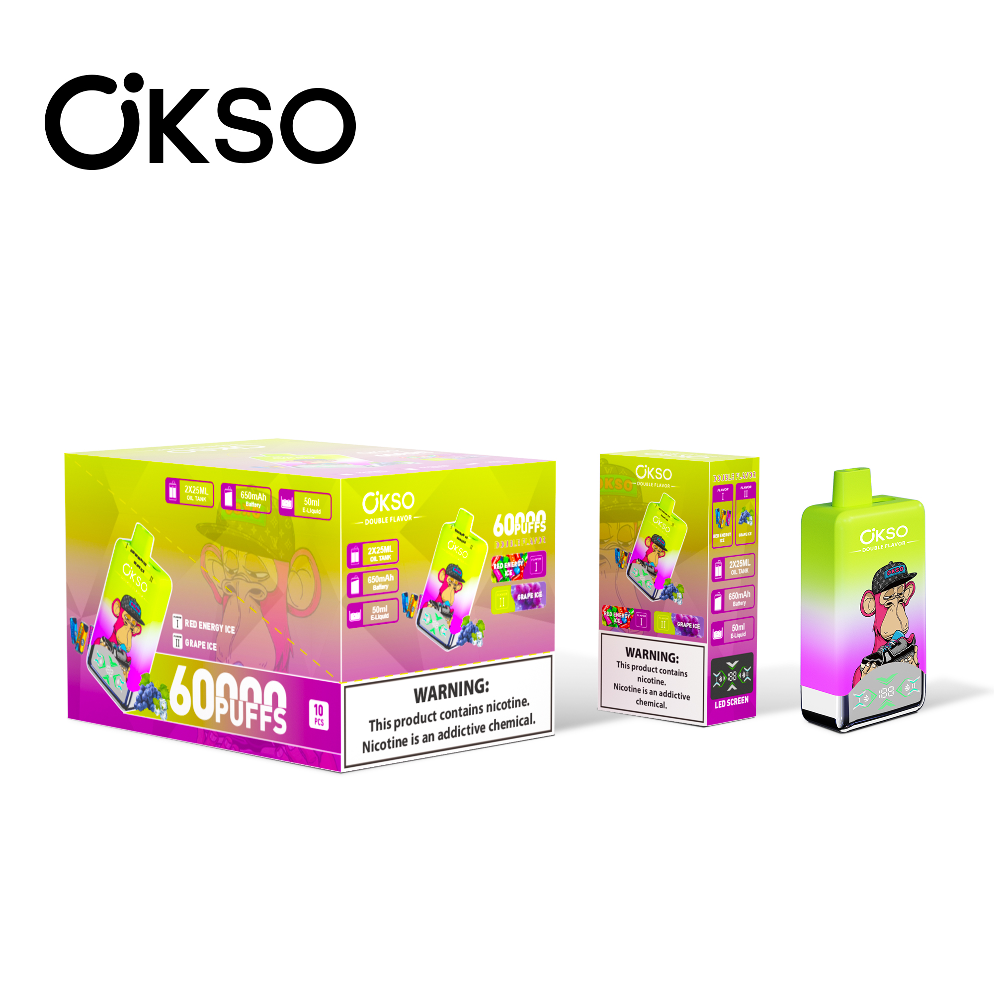 OKSO Double Flavor 60000 Red Energy Ice/Grape Ice