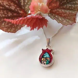 Red Pomegranate Micro-Mosaic Necklace with Village Design