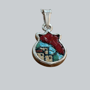 Red Village Pomegranate Micro Mosaic Pendant - Handmade 925 Sterling Silver