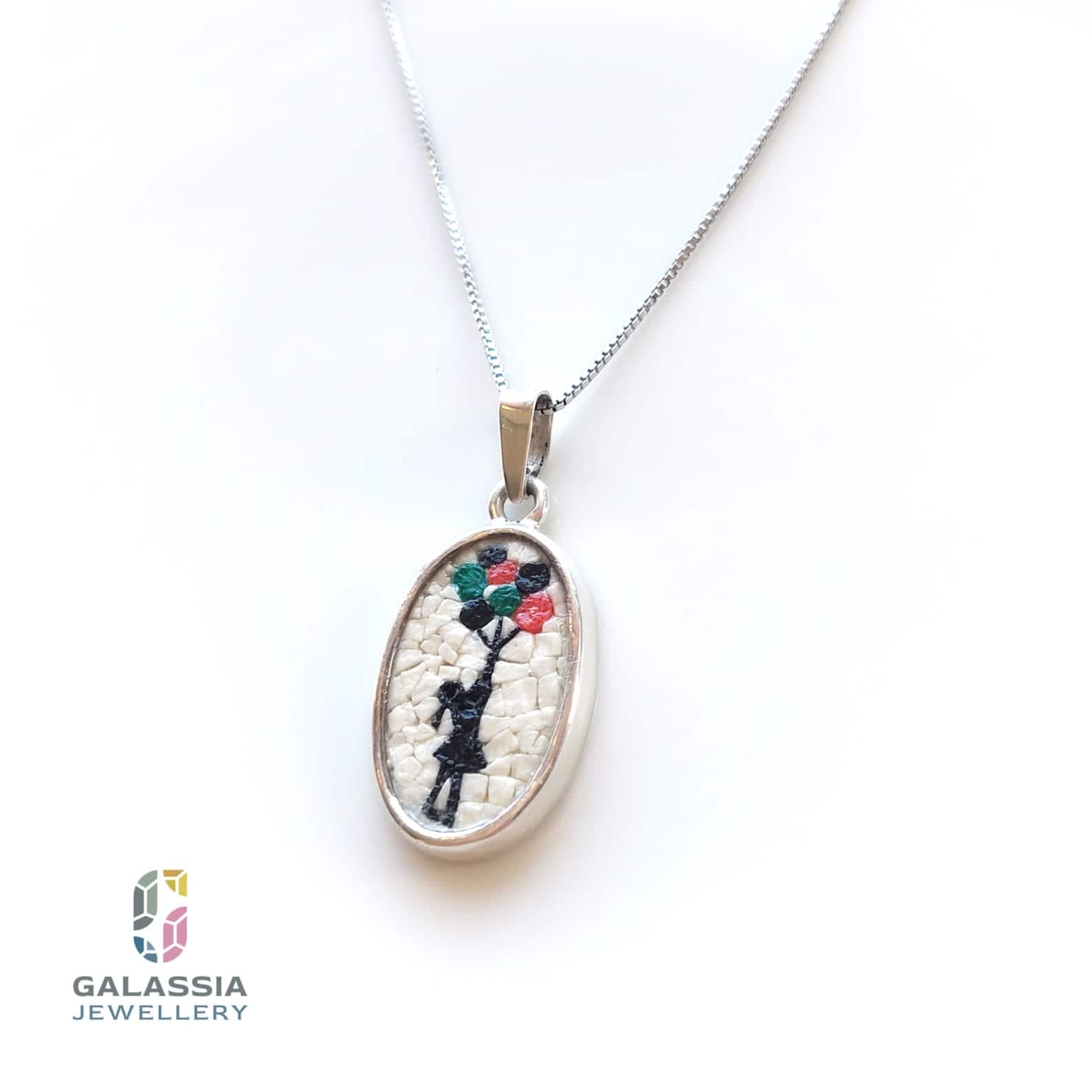 Micro Mosaic Banksy Pendant – Flying Balloon Girl