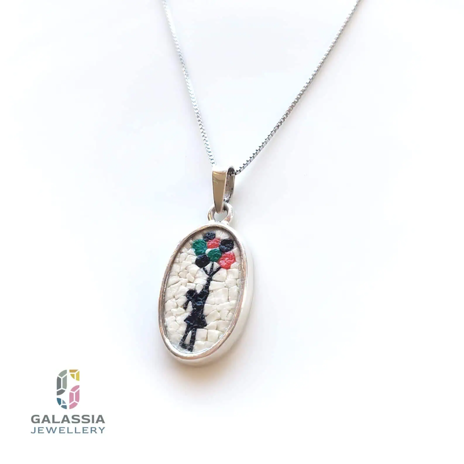 Micro Mosaic Banksy Pendant – Flying Balloon Girl