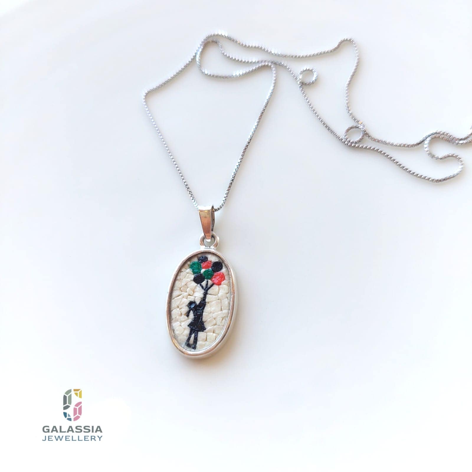 Micro Mosaic Banksy Pendant with chain - The Girl with the Ballon