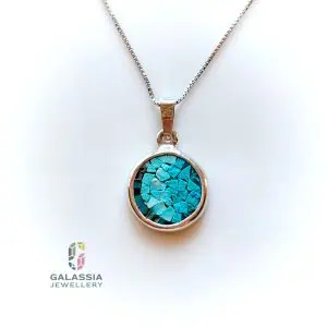 Cami Micro Mosaic Necklace Blue Round Sterling Silver 925