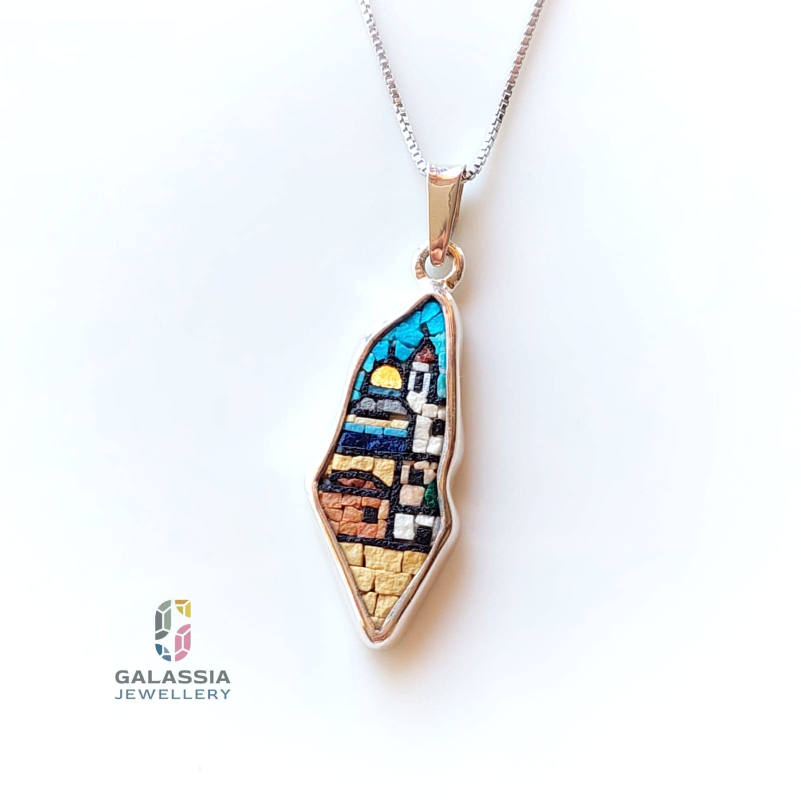 Map of Palestine Micro Mosaic Jerusalem Jewelry