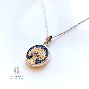 Olive Tree Micro Mosaic Necklace in Black Handmade Sterling Silver