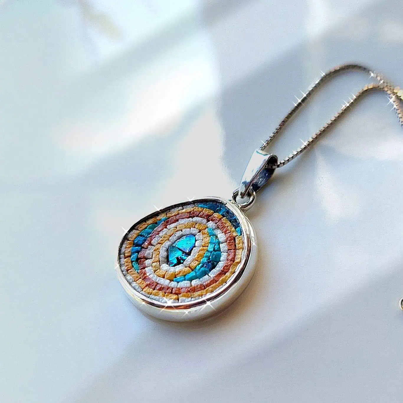 Unique sterling silver swirl micro mosaic pendant