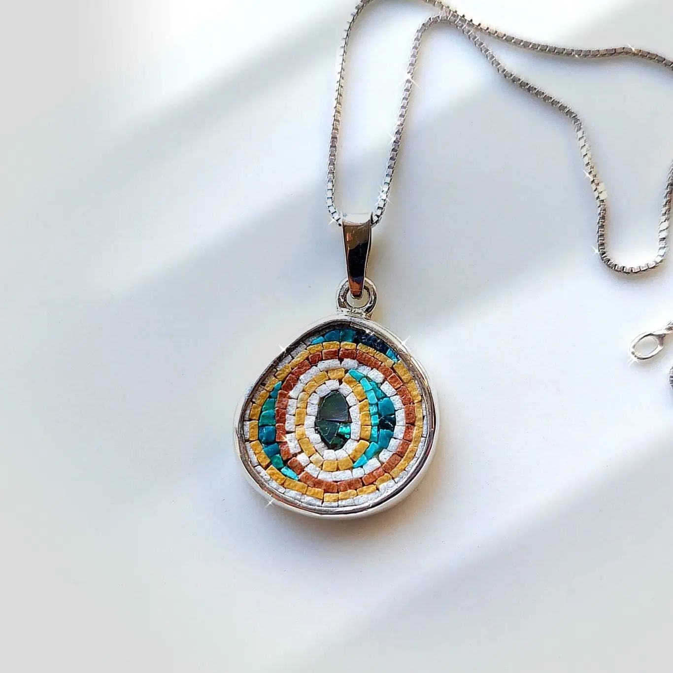 Unique sterling silver swirl micro mosaic pendant