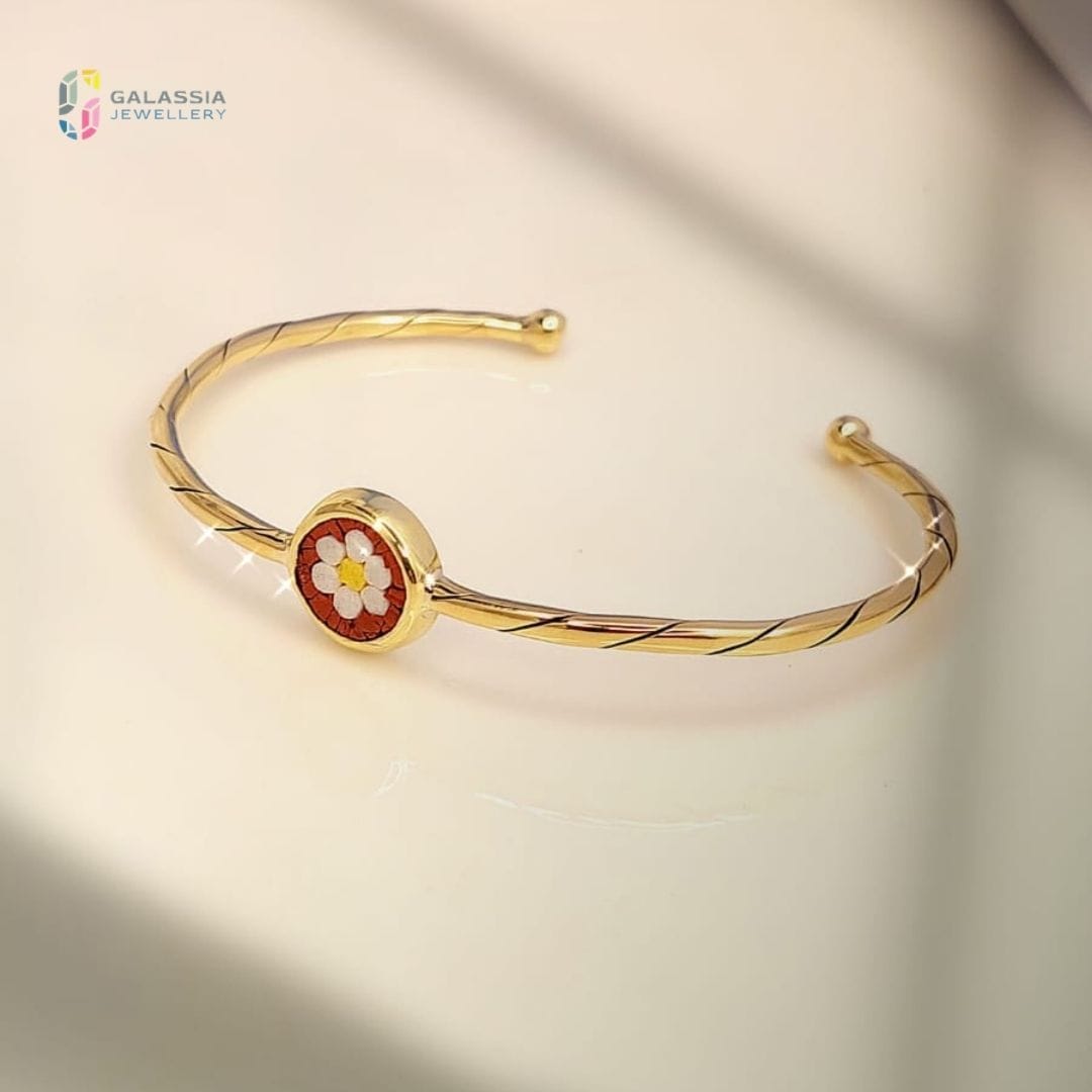 cuff bracelet with mosaic floral design