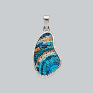 Ocean Glint Micro Mosaic Pendant - Handmade 925 Sterling Silver