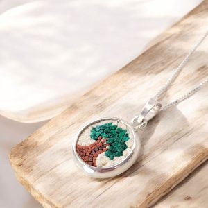 Olive Tree Micro Mosaic Pendant – Handmade 925 Sterling Silver