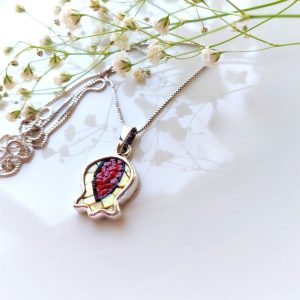 Pomegranate Micro Mosaic Pendant – Handmade 925 Sterling Silver