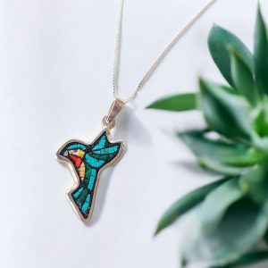 Handmade Palestinian Sunbird Micro Mosaic Necklace