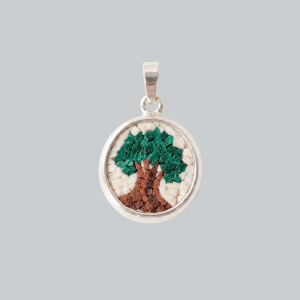 Olive Tree Micro Mosaic Pendant – Handmade 925 Sterling Silver