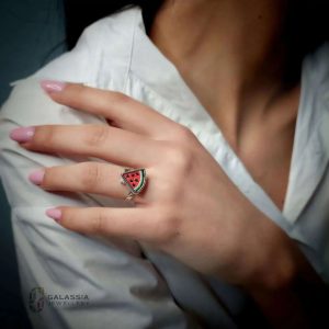 The Palestinian Watermelon Micro Mosaic Silver Ring