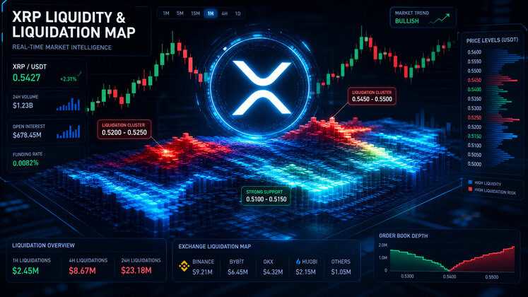 Mapa de liquidaciones de XRP utilizado para analizar el movimiento del precio