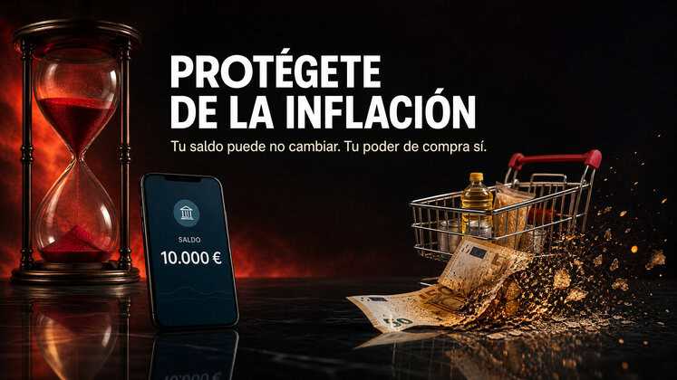 Ilustración de como puedes protegente de la inflación, hay un carro decla compra, un movil con dinero y el tiempo corriendo.