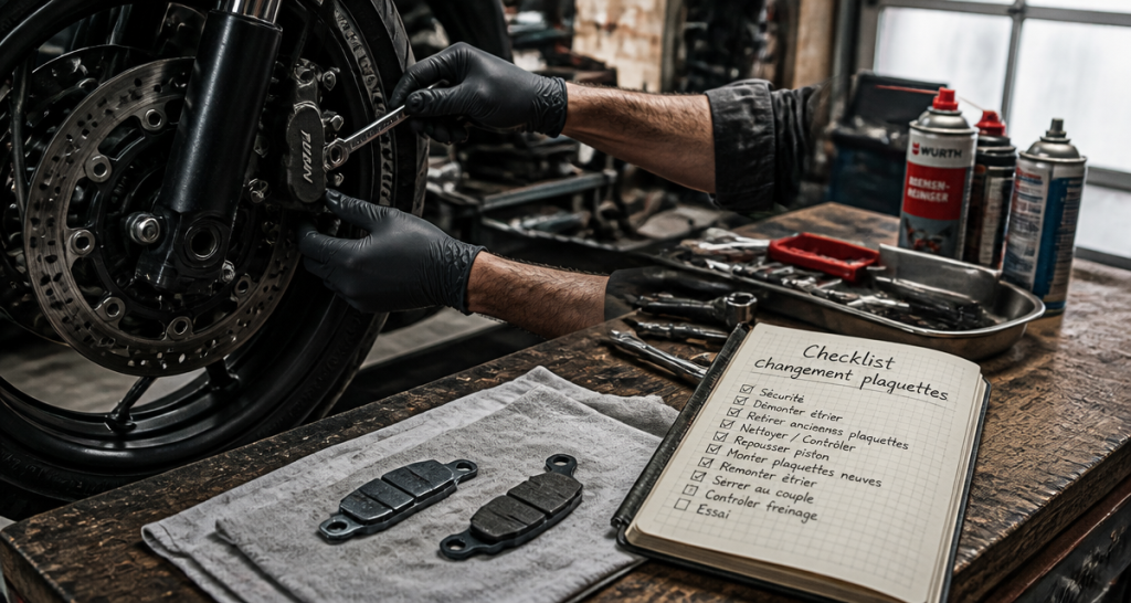 Changer plaquette de frein moto gros plan
