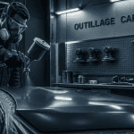 outillage du carrossier sur établi en atelier