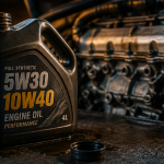 Viscosité huile moteur bidon 5W30 10W40 sur établi