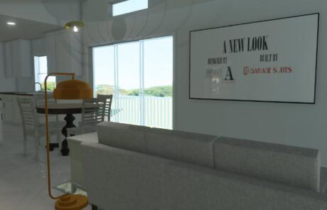 Bright living room with sofa, large window, and sleek decor, showcasing a cozy and modern home.