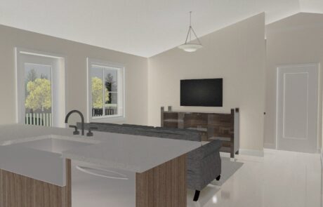 Bright living space with large windows, contemporary decor, and a flat-screen TV for relaxing and entertaining.