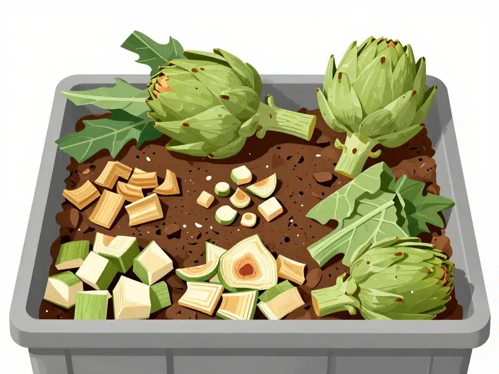 Étapes artichaut compost mélange matières