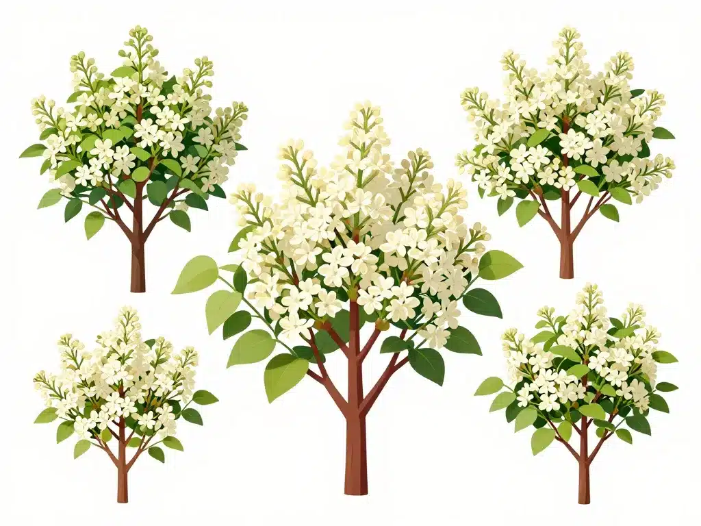 Différentes variétés lilas du Japon au jardin
