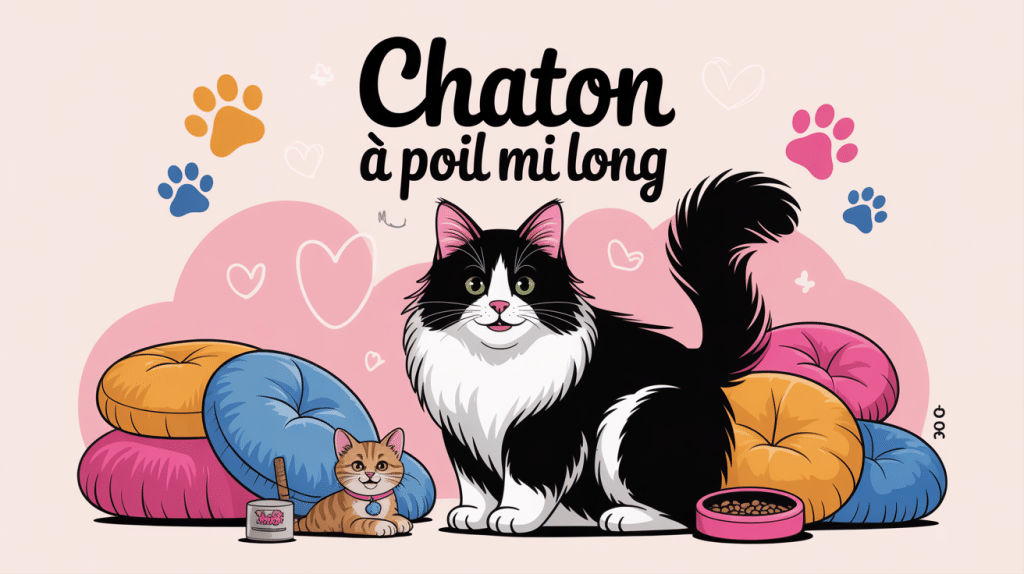Chaton poil mi long entouré accessoires ambiance chaleureuse